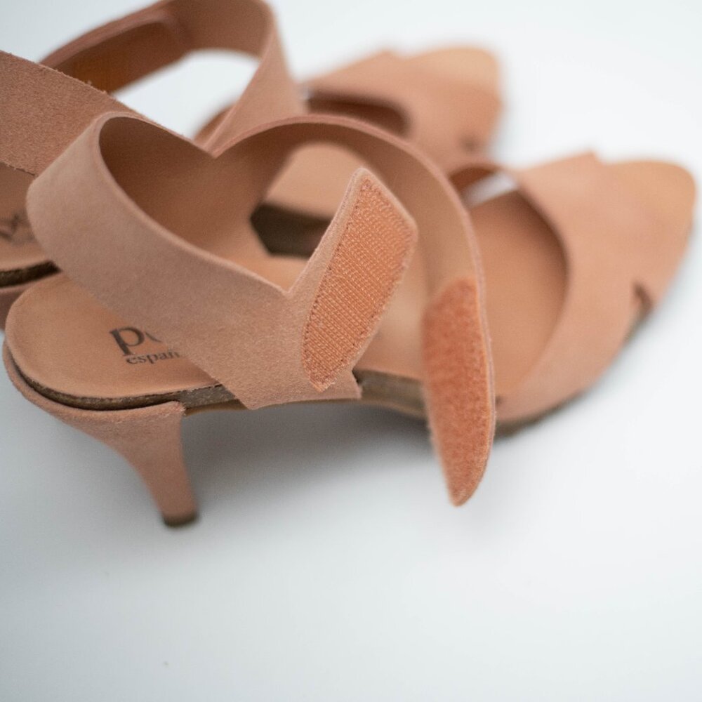 Pedro Garcia Women Sandals EU 38 US 8 Peach Suede Leather Heel Cork Insole Spain - Picture 9 of 13